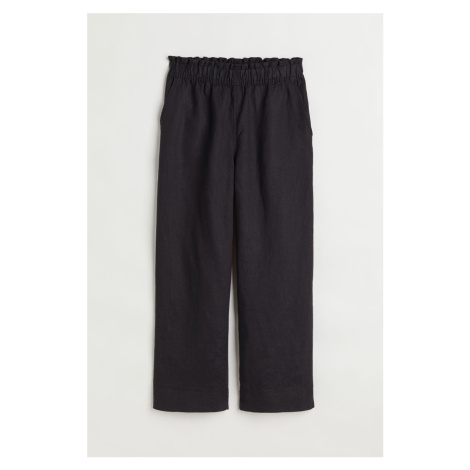 H & M - Lněné kalhoty ke kotníkům - černá H&M
