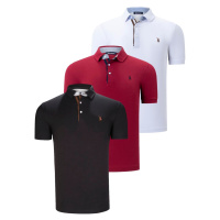 TRIPLE SET T8582 DEWBERRY MENS T-SHIRT-BLACK-WHITE-BURGUNDY