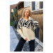 Trend Alaçatı Stili Women's Vanilla Boat Neck Pattern Block Winter Sweater