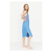 Trendyol Blue Lace Back Detailed Viscose Knitted Nightgown