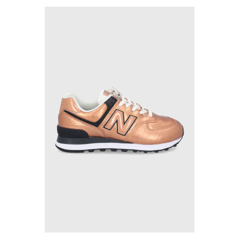 Kožené boty New Balance WL574PX2 zlatá barva, na plochém podpatku, WL574PX2-224