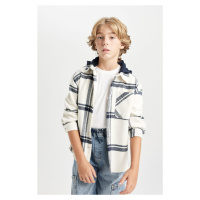 DEFACTO Boy Oversize Fit Hooded Flannel Long Sleeve Shirt