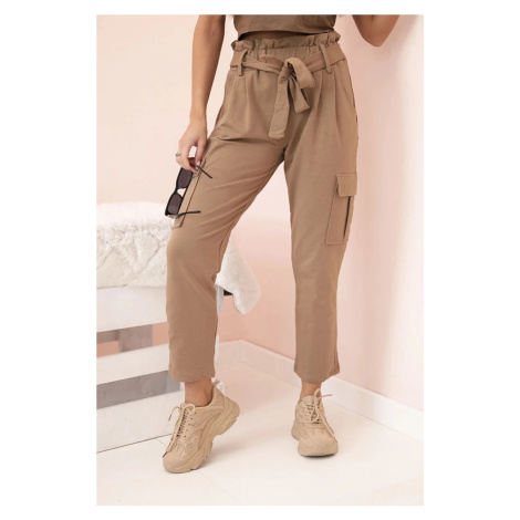 Dámské cargo kalhoty s vysokým pasem velbloud