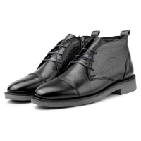 Ducavelli Birmingham Genuine Leather Lace-Up Zippered Anti-Slip Sole Daily Boots Navy Blue.