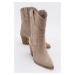 LuviShoes HOPEN Women's Beige Suede Genuine Leather Heeled Boots