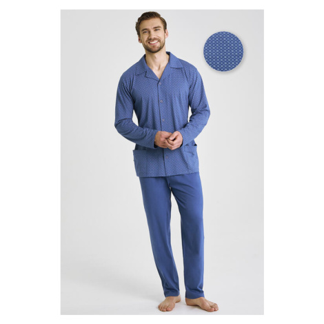 Pánské propínací pyžamo Derek modré dlouhé Taro