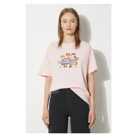 Bavlněné tričko Maison Kitsuné Surfing Foxes Comfort Tee Shirt růžová barva, MW00116KJ0136 MAISON KITSUNÉ