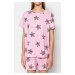 Trendyol Pink 100% Cotton Star Patterned T-shirt-Shorts Knitted Pajamas Set