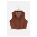 Trendyol Brown Jacket Collar Crop Woven Blouse