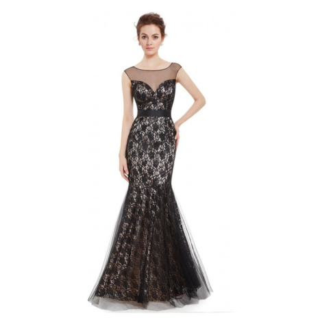 luxusní dlouhé krajkové černé společenské šaty Arial Ever-Pretty
