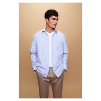 DEFACTO Relax Fit Polo Collar Striped Poplin Long Sleeve Shirt