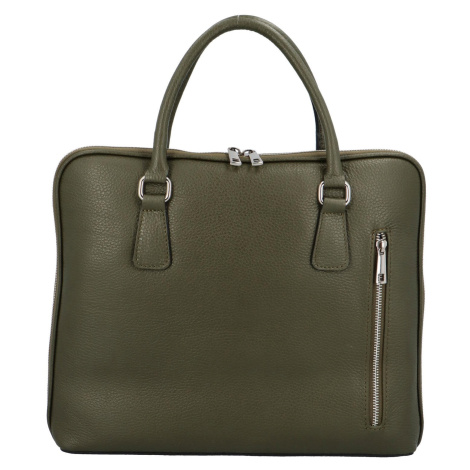 Kožená business taška na laptop Kendall, D74 khaki zelená Delami Vera Pelle