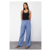 Trendyol Dark Blue Pleated High Waist Wide Leg Jeans