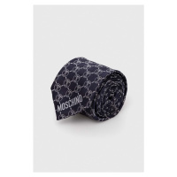 Hedvábná kravata Moschino tmavomodrá barva, M5725 55061