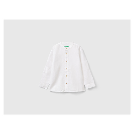 Benetton, Mandarin Collar Shirt In Linen Blend United Colors of Benetton