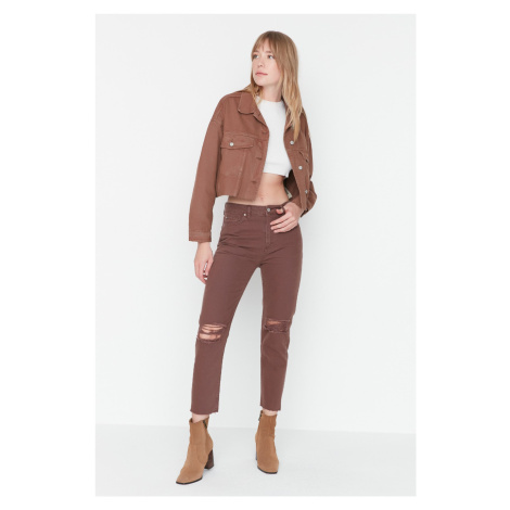 Trendyol Dried Rose Ripped High Waist Mom Jeans