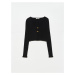 Dilvin 60134 U Neck Front Accessory Knitwear Cardigan-black