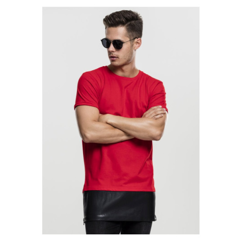 Long Zipped Synthetic Leather Bottom Tee - red/blk