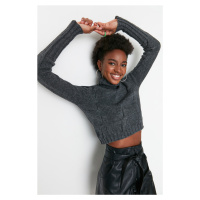 Trendyol Anthracite Crop Hair Braided Sweater