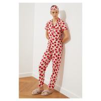 Trendyol Pink Piping Detailed Strawberry Patterned Knitted Pajama Set
