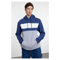 Trendyol Navy Blue Regular/Normal Cut Color Block Hooded Fleece Inside Sweatshirt