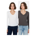 Trendyol Anthracite-White 100% Cotton 2-Pack Basic V Neck Knitted T-Shirt