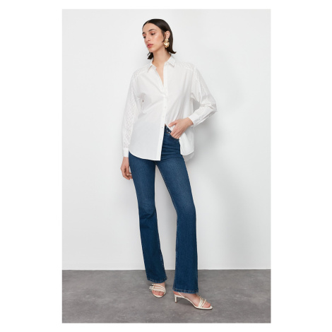 Trendyol Ecru Lace Detail Oversize/Wide Fit Shirt