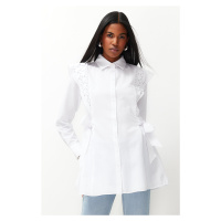 Trendyol White Embroidered Cotton Woven Shirt