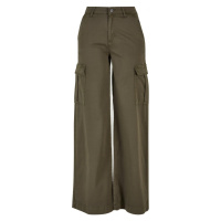 Ladies High Waist Wide Leg Twill Cargo Pants - olive