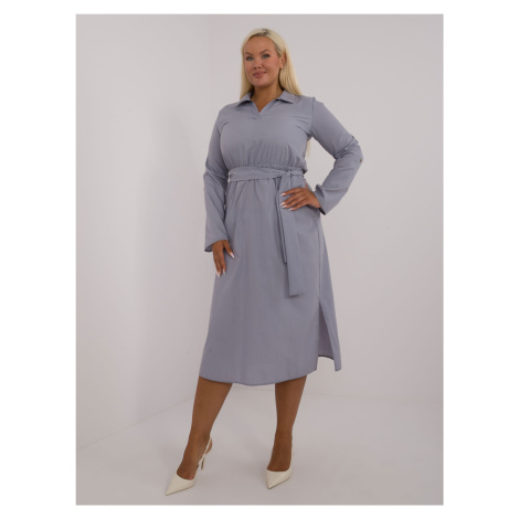 ŠEDÉ BAVLNĚNÉ PLUS SIZE ŠATY -GREY Šedá BASIC