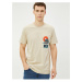 Koton Far Eastern Printed T-Shirt. Crew Neck Short Sleeved Cotton.