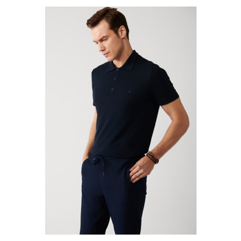 Avva Men's Navy Blue Cotton Polo Neck Regular Fit Fine Knitwear T-shirt