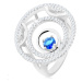 Prsten ze stříbra 925, tři kruhy, lesklé a třpytivé linie, kulatý modrý zirkon
