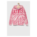 Dětská bavlněná mikina Guess růžová barva, s kapucí, vzorovaná