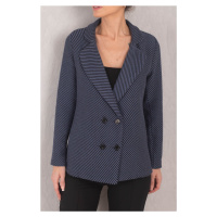armonika Women's Dark Blue Striped Pattern Four Button Cachet Jacket