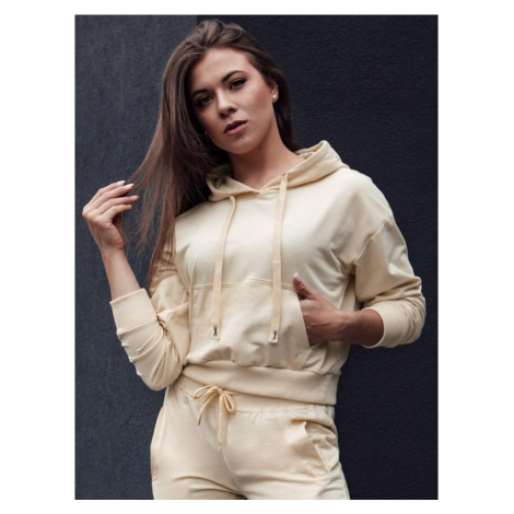 Krémová krátká dámská mikina s kapucí DStreet
