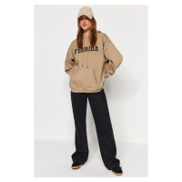 Trendyol Mink Thick Inside Fleece City Printed Oversize/Wide Fit Hooded Knitted Sweatshirt