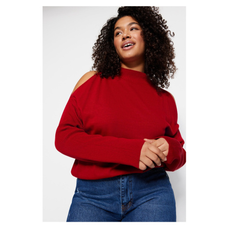 Trendyol Curve Red Cut Out Detailní pletený svetr