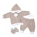 Baby Nellys 3-dílná souprava Hand made, pletený kabátek, kalhoty a botičky, béžová, vel.