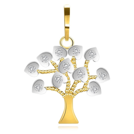 Přívěsek ze směsového 9K zlata - strom života, čiré zirkony, vroubky Šperky eshop
