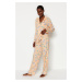 Trendyol Powder Rabbit Pattern Viscose Shirt-Pants Woven Pajamas Set