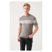 Avva Men's Gray Crew Neck Chest And Sleeve Line Detail Ribbed Regular Fit Knitwear T-shirt