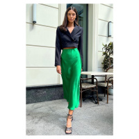 Madmext Light Green Basic Long Satin Skirt
