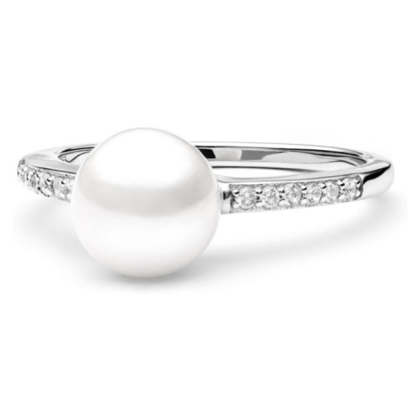 Gaura Pearls Stříbrný prsten s bílou perlou a zirkony Elodie, stříbro 925/1000 SK21109R/17 Stříb