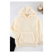 Trendyol Ecru Oversize/Wide Cut Basic Plush Sweatshirt