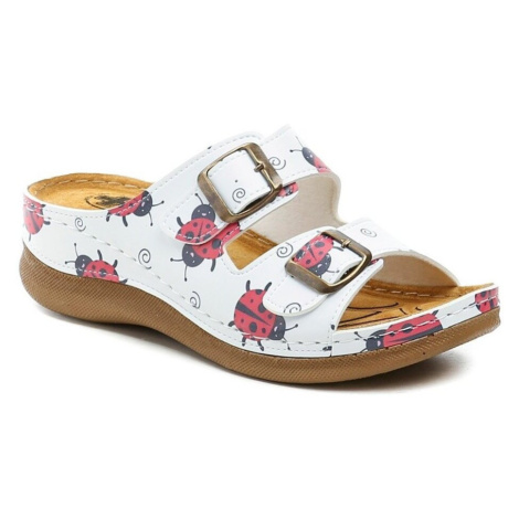 Medi Line 153-024 beruška bílé dámské zdravotní pantofle Bílá MEDI LINE SHOES