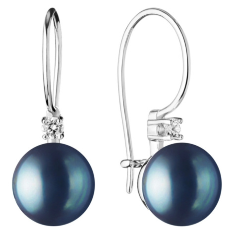 Gaura Pearls Stříbrné náušnice se zirkonem a s černou perlou Jess, stříbro 925/1000 SK21106EL/B 