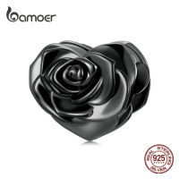 Stříbrný přívěsek černá růže v srdci LOAMOER