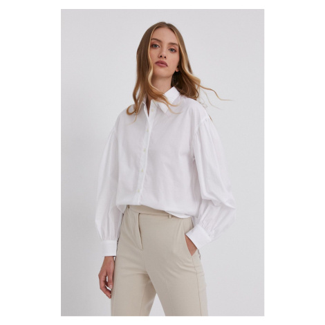Bavlněné tričko Lauren Ralph Lauren dámské, bílá barva, relaxed, s klasickým límcem