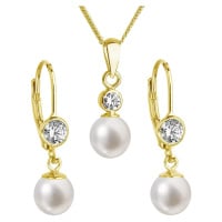 Evolution Group Pozlacená sada šperků se zirkony a pravými perlami 29006.1 (náušnice, řetízek, p